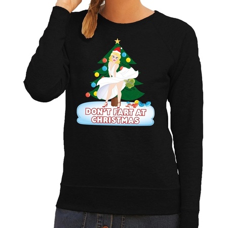 Foute kerst sweater zwart Dont Fart at Christmas voor dames