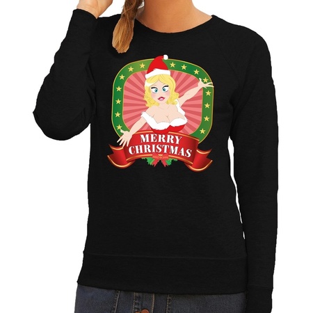 Merry Christmas black sweater sexy lady for ladies