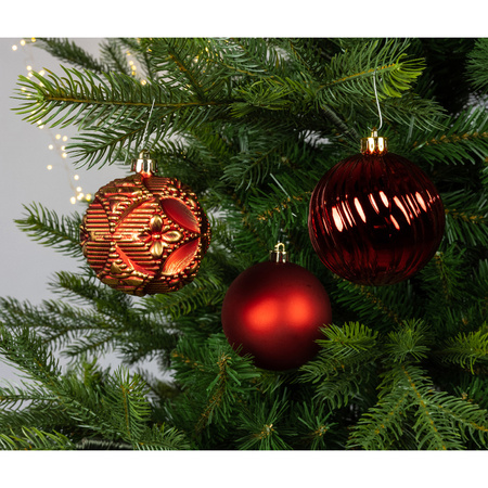 Decoris Gedecoreerde kerstballen - 20x st - rood - 8 cm - kunststof