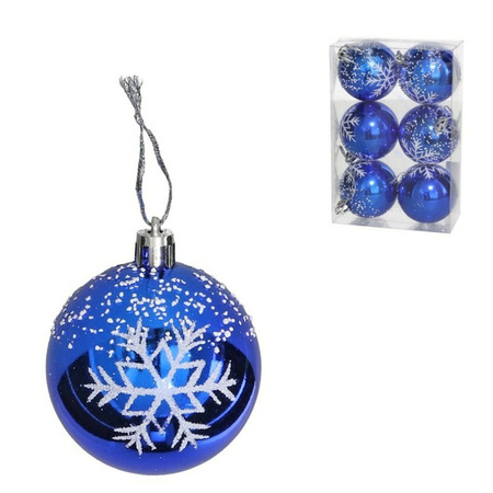Gerimport Kerstballen - gedecoreerd - 6x st - 6 cm - kunststof - blauw