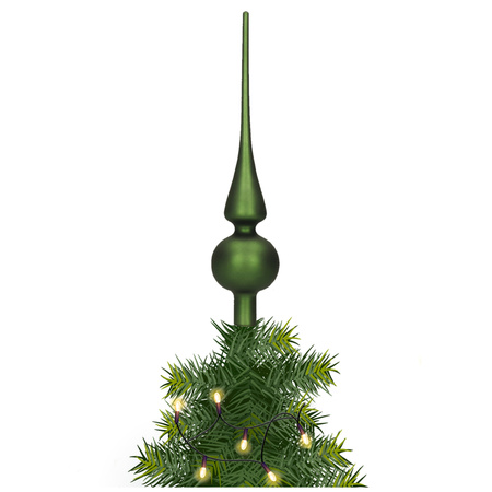 Glazen kerstboom piek/topper dennengroen mat 26 cm