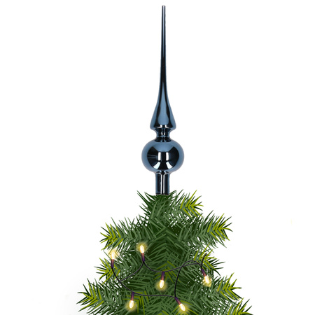 Glazen kerstboom piek/topper nachtblauw glans 26 cm
