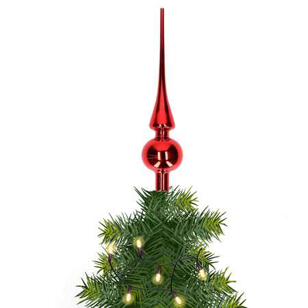Glazen kerstboom piek/topper rood glans 26 cm