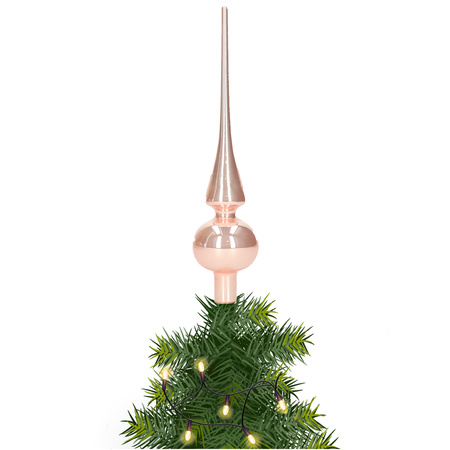 Glazen kerstboom piek/topper zacht roze glans 26 cm