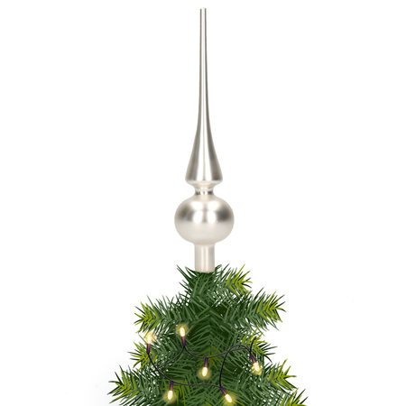 Glazen kerstboom piek/topper zilver mat 26 cm