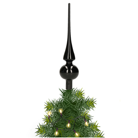 Glazen kerstboom piek/topper zwart glans 26 cm