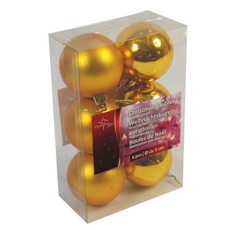 Gouden kerstdecoratie kerstballen set van kunststof 6 stuks