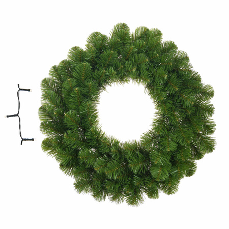 Green christmas pine wreath 45 cm with 50 warm white lights