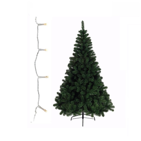 Green artificial tree 210 cm including warm white christmas lights