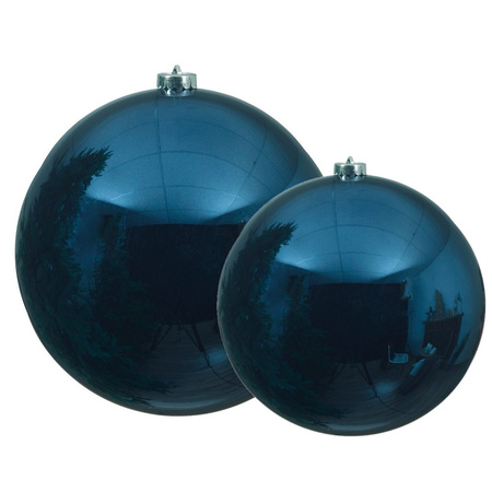 Grote kerstballen 2x stuks donkerblauw 14 en 20 cm kunststof