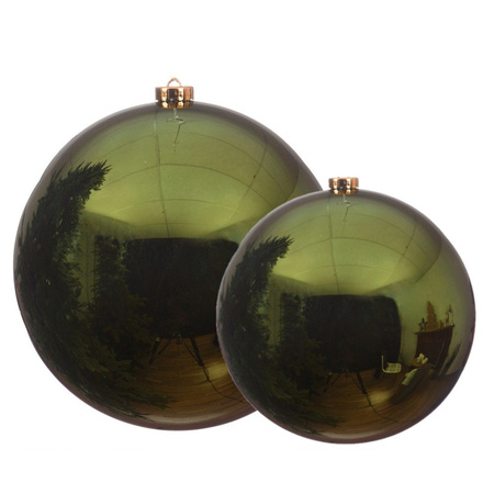 Grote kerstballen 2x stuks donkergroen 14 en 20 cm kunststof