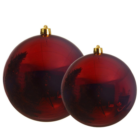 Large christmas baubles dark red 14 and 20 cm plastic