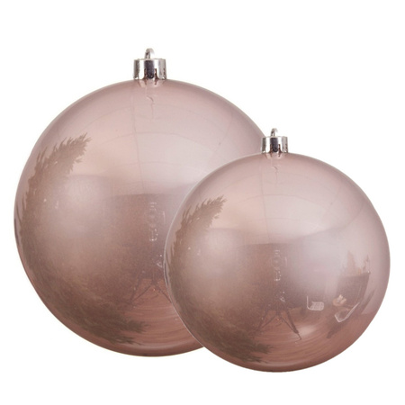 Large christmas baubles light pink 14 and 20 cm plastic