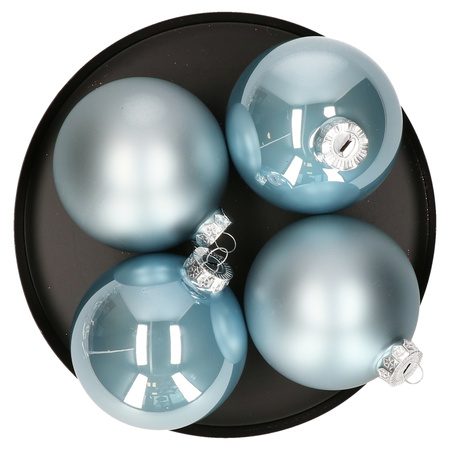 4x Glass christmas baubles light blue 10 cm matt/shiny