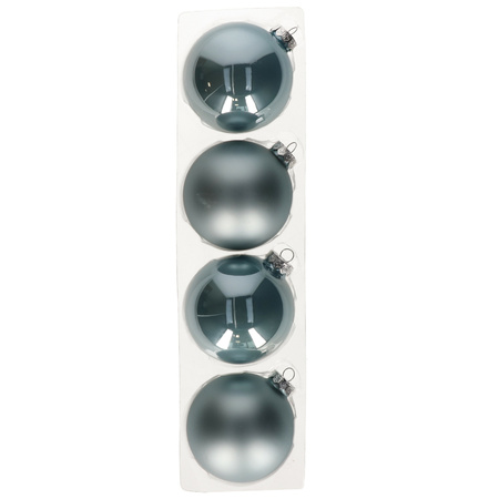 Decoris Kerstballen - 4 stuks - glas - lichtblauw - 10 cm