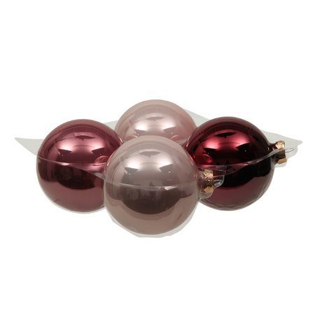 Othmar grote kerstballen - 4x st - roze tinten - 10 cm - glas