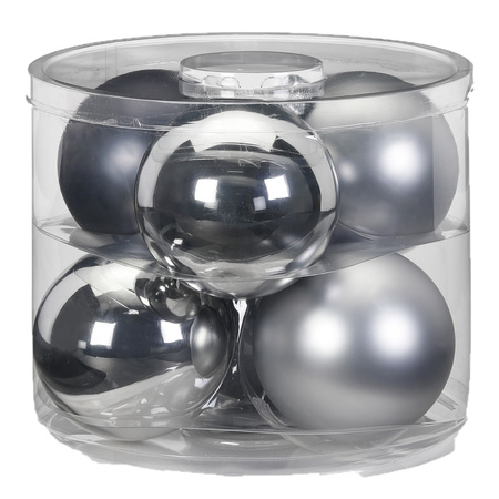 Inge Christmas kerstballen - 6x st - grijs/zilver - 10 cm - glas - glans/mat