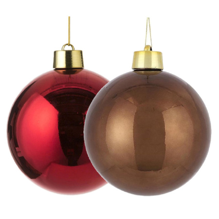 Grote kunststof kerstballen 20 cm - set van 2x st. bruin en rood