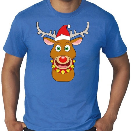 Plus size Fout kerstborrel shirt / kerst t-shirt Rudolf rendier blauw voor heren