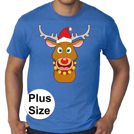 Plus size Fout kerstborrel shirt / kerst t-shirt Rudolf rendier blauw voor heren