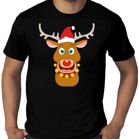 Plus size Fout kerstborrel shirt / kerst t-shirt Rudolf rendier zwart voor heren