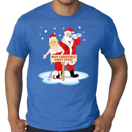 Plus size Fout kerstborrel shirt / kerst t-shirt Best christmas party ever blauw voor heren