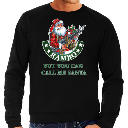 Zwarte foute Kersttrui / Kerstkleding Rambo but you can call me Santa voor heren grote maten