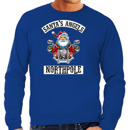 Grote maten blauwe Kersttrui / Kerstkleding Santas angels Northpole voor heren
