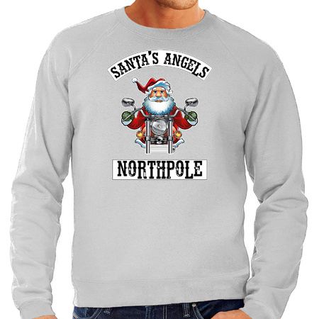 Grote maten grijze Kersttrui / Kerstkleding Santas angels Northpole voor heren