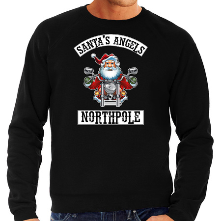 Grote maten zwarte Kersttrui / Kerstkleding Santas angels Northpole voor heren