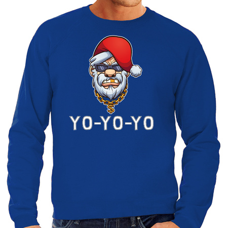 Blauwe Kerstsweater / Kerstkleding Gangster / rapper Santa voor heren grote maten