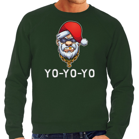 Groene Kerstsweater / Kerstkleding Gangster / rapper Santa voor heren grote maten