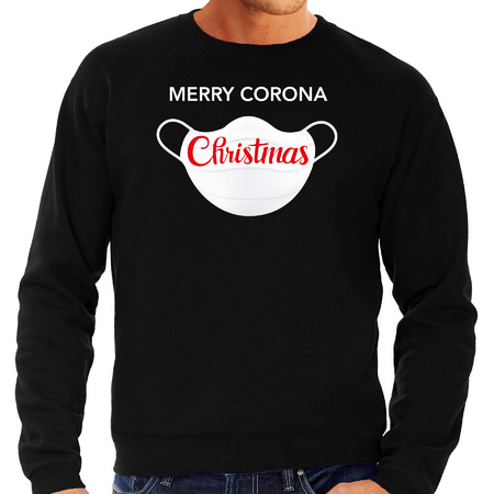 Grote maten zwarte Kersttrui / Kerstkleding Merry corona Christmas voor heren
