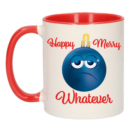 Happy Merry whatever gift Christmas mug grumpy blue Christmas bauble 300 ml