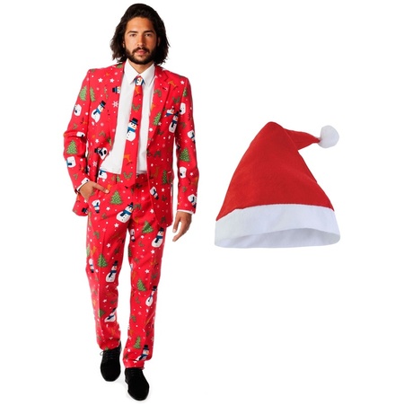 Foute Kerst Opposuits pakken/kostuums met Kerstmuts - maat 48 (M) voor heren Christmaster