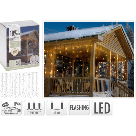 Ijspegelverlichting lichtsnoer -189 led lampjes - warm wit - 200 cm -flash