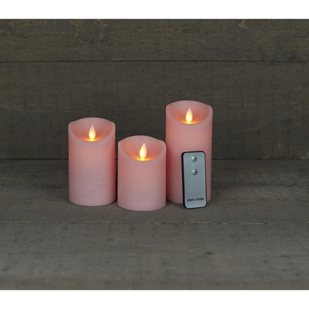 3x Roze LED kaarsen op batterijen inclusief afstandsbediening