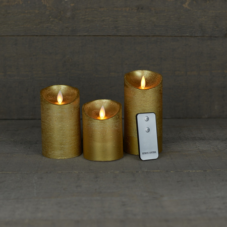 3x Gouden LED kaarsen op batterijen inclusief afstandsbediening