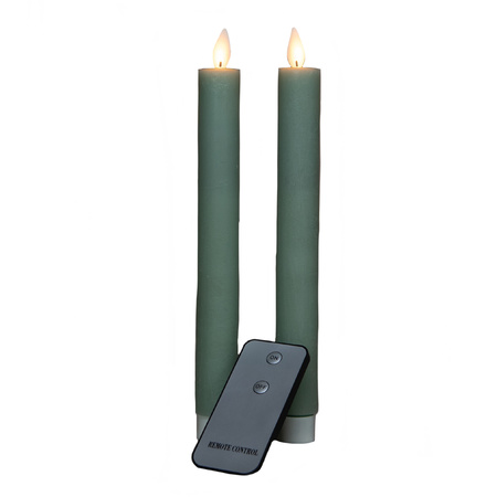Kaarsen set van 2x stuks Led dinerkaarsen jade groen inclusief afstandsbediening 23 cm