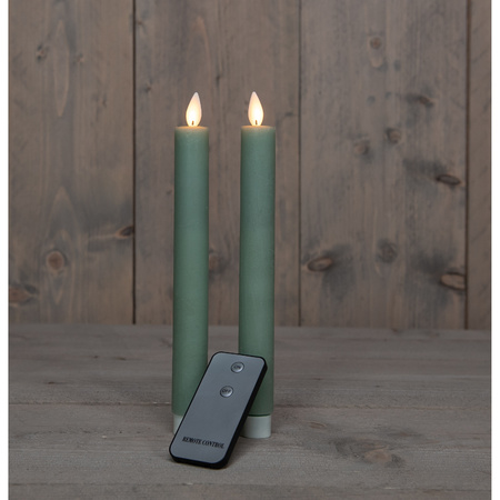 Candle set 2x pcs Led candles jade green with remote control 23 cm
