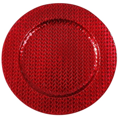 Ronde rode vlechtpatroon onderzet bord/kaarsonderzetter 33 cm