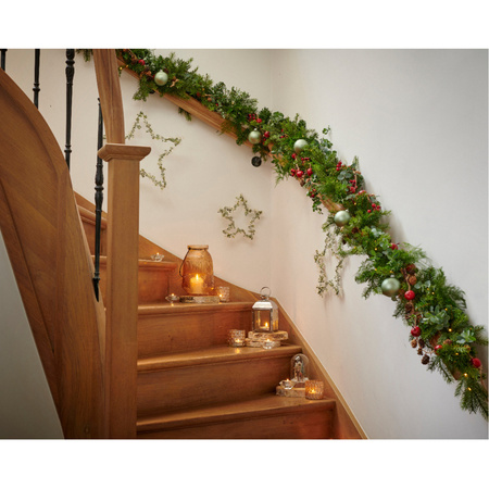 Christmas pine garland green with warm white leds 20 x 270 cm