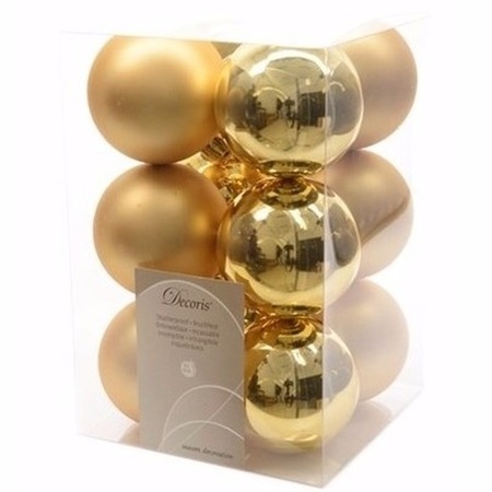 Christmas baubles gold 6 cm Sweet Christmas 12 pieces