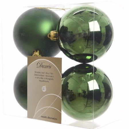 Mystic Christmas kerstboom decoratie kerstballen 10 cm groen 4 stuks