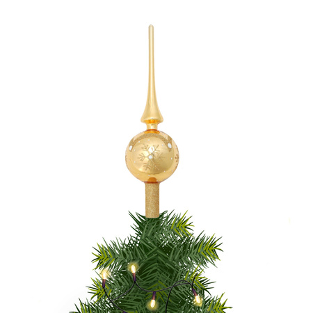 Glass christmas tree topper gold with snowflake 28 cm
