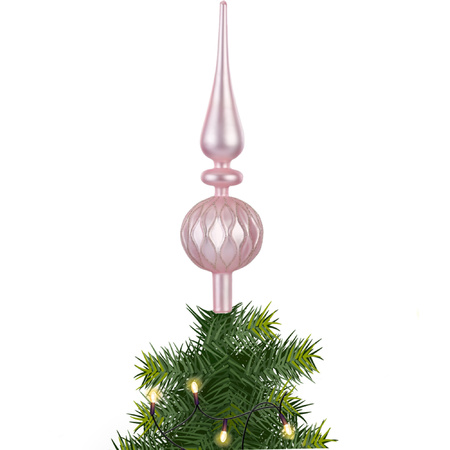Kerst piek van glas lichtroze gedecoreerd H31 cm