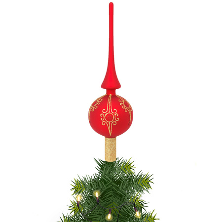 Glass christmas tree topper matte red decorated 28 cm