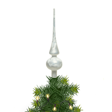 Glass christmas tree topper white ice lacquer 26 cm