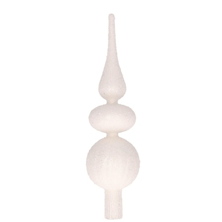 Glass christmas tree topper white swirl with beads 32 cm