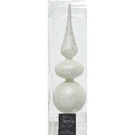 Glass christmas tree topper white swirl with beads 32 cm